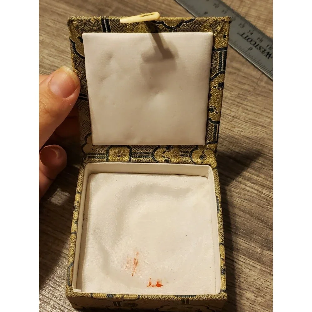 Vintage Yidege Chinese Seal Ink Pad Brocade Box  Empty Calligraphy Stamp Case